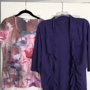 Short sleeve T-shirt, ruffled lightweight sweater